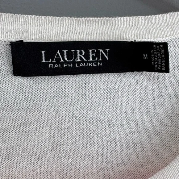 Lauren Ralph Lauren Ivory Cardigan Short Sleeve Button Light Sweater Size M - Picture 3 of 7